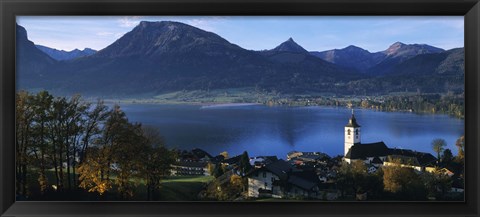 Framed Village at the lakeside, Wolfgangsee, Salzkammergut, Austria Print