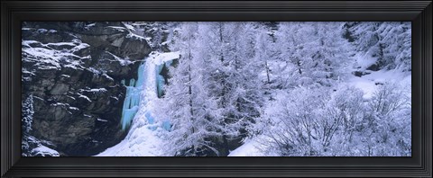 Framed High angle view of a frozen waterfall, Valais Canton, Switzerland Print