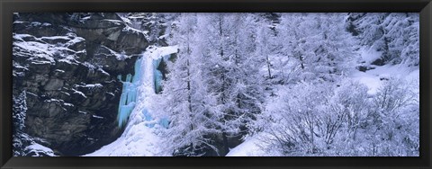 Framed High angle view of a frozen waterfall, Valais Canton, Switzerland Print