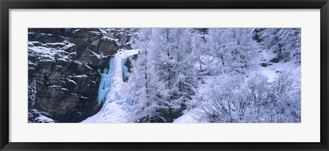 Framed High angle view of a frozen waterfall, Valais Canton, Switzerland Print