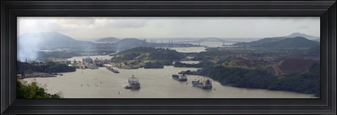 Framed Container ships in a canal, Miraflores, Panama Canal, Panama Print