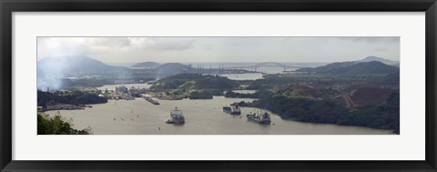 Framed Container ships in a canal, Miraflores, Panama Canal, Panama Print