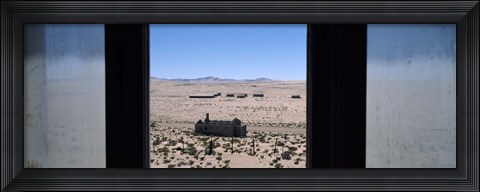 Framed Mining town viewed through a window, Kolmanskop, Namib Desert, Karas Region, Namibia Print
