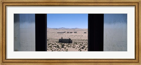 Framed Mining town viewed through a window, Kolmanskop, Namib Desert, Karas Region, Namibia Print