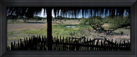 Framed View from a hut, waterhole, Onguma Bush Camp, Etosha National Park, Kunene Region, Namibia Print