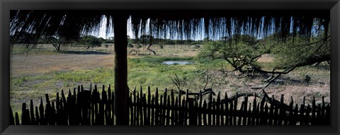 Framed View from a hut, waterhole, Onguma Bush Camp, Etosha National Park, Kunene Region, Namibia Print