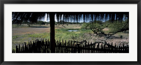 Framed View from a hut, waterhole, Onguma Bush Camp, Etosha National Park, Kunene Region, Namibia Print