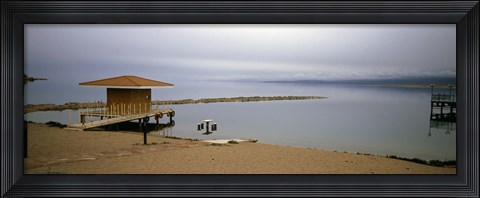 Framed Tourist resort on the beach, Lake Issyk-kul, Issyk Kul Province, Kyrgyzstan Print