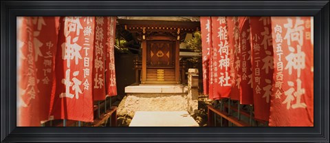Framed Entrance of a shrine lined with flags, Tokyo Prefecture, Japan Print