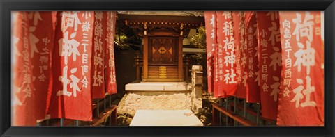 Framed Entrance of a shrine lined with flags, Tokyo Prefecture, Japan Print