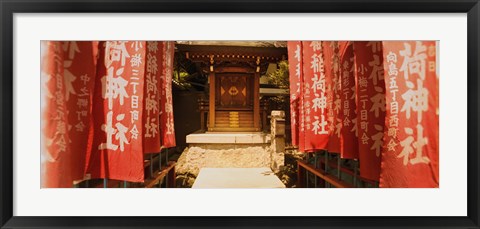 Framed Entrance of a shrine lined with flags, Tokyo Prefecture, Japan Print