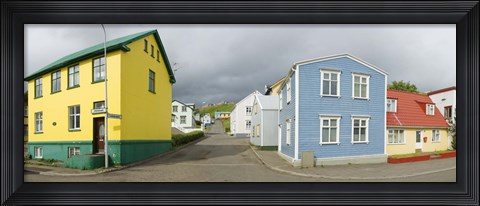 Framed Buildings along a street, Akureyri, Iceland Print