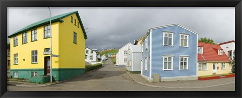 Framed Buildings along a street, Akureyri, Iceland Print