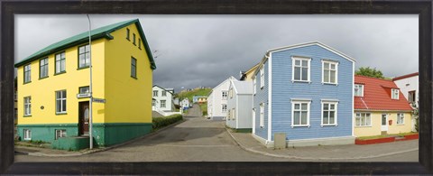 Framed Buildings along a street, Akureyri, Iceland Print