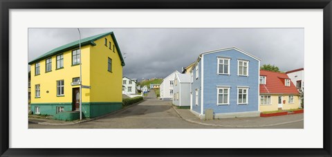Framed Buildings along a street, Akureyri, Iceland Print