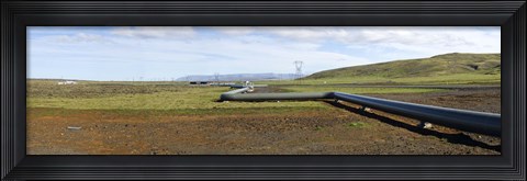 Framed Hot water pipeline on a landscape, Reykjavik, Iceland Print