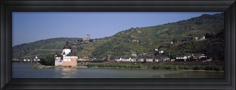 Framed Castle at the waterfront, Pfalz Castle, Rhine River, Kaub, Koblenz, Rhineland-Palatinate, Germany Print