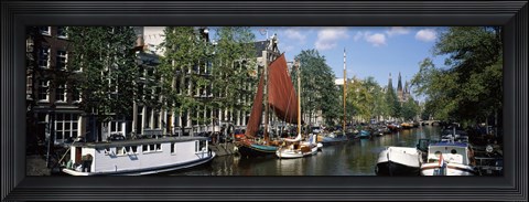 Framed Boats in a channel, Amsterdam, Netherlands Print