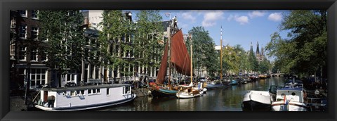 Framed Boats in a channel, Amsterdam, Netherlands Print