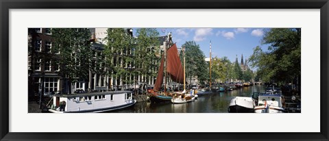 Framed Boats in a channel, Amsterdam, Netherlands Print