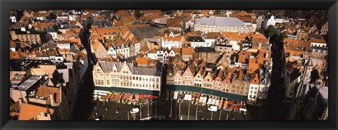 Framed Aerial view of a city, Bruges, West Flanders, Flemish Region, Belgium Print