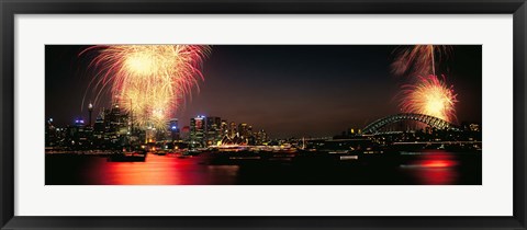 Framed Firework display at New year&#39;s eve in a city, Cremorne Point, Sydney, New South Wales, Australia Print