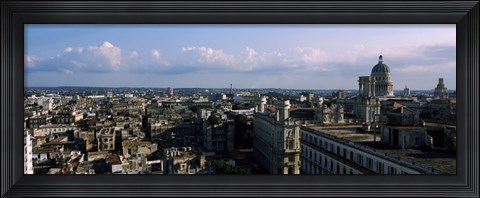 Framed High angle view of a city, Old Havana, Havana, Cuba (Blue Sky with Clouds) Print
