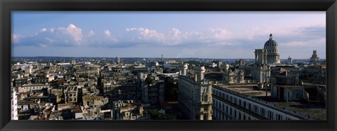 Framed High angle view of a city, Old Havana, Havana, Cuba (Blue Sky with Clouds) Print