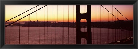 Framed Suspension bridge at sunrise, Golden Gate Bridge, San Francisco Bay, San Francisco, California (horizontal) Print