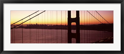 Framed Suspension bridge at sunrise, Golden Gate Bridge, San Francisco Bay, San Francisco, California (horizontal) Print