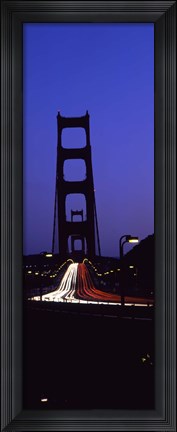 Framed Traffic on a suspension bridge, Golden Gate Bridge, San Francisco Bay, San Francisco, California, USA Print