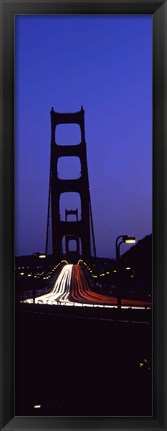 Framed Traffic on a suspension bridge, Golden Gate Bridge, San Francisco Bay, San Francisco, California, USA Print