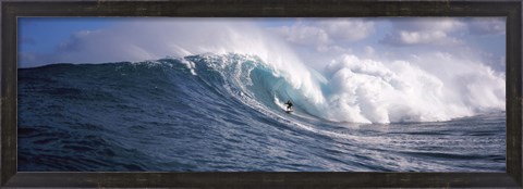 Framed Surfer in the sea, Maui, Hawaii Print