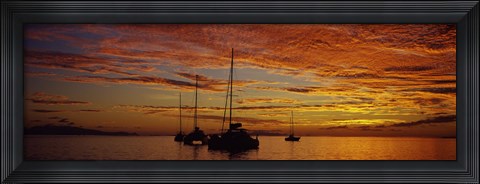 Framed Sailboats in the sea, Tahiti, French Polynesia Print