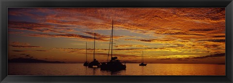 Framed Sailboats in the sea, Tahiti, French Polynesia Print