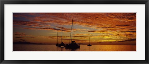 Framed Sailboats in the sea, Tahiti, French Polynesia Print