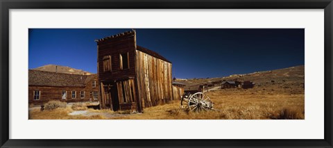 Framed Abandoned buildings on a landscape, Bodie Ghost Town, California, USA Print