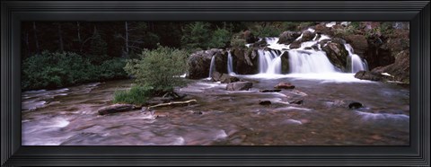 Framed Waterfall in a forest, US Glacier National Park, Montana, USA Print