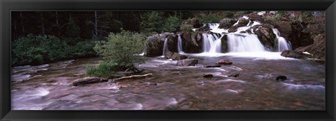 Framed Waterfall in a forest, US Glacier National Park, Montana, USA Print