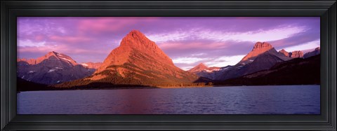 Framed Lake with mountains at dusk, Swiftcurrent Lake, Many Glacier, US Glacier National Park, Montana, USA Print