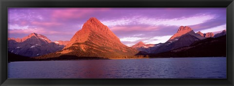 Framed Lake with mountains at dusk, Swiftcurrent Lake, Many Glacier, US Glacier National Park, Montana, USA Print