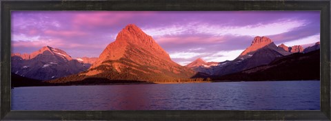 Framed Lake with mountains at dusk, Swiftcurrent Lake, Many Glacier, US Glacier National Park, Montana, USA Print