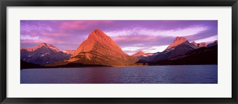 Framed Lake with mountains at dusk, Swiftcurrent Lake, Many Glacier, US Glacier National Park, Montana, USA Print