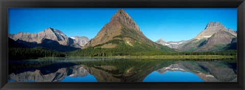 Framed Reflection of mountains in Swiftcurrent Lake, Many Glacier, US Glacier National Park, Montana, USA Print