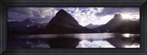 Framed Swiftcurrent Lake, Many Glacier, US Glacier National Park, Montana (cloudy sky) Print