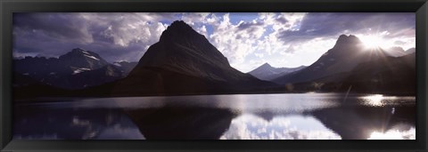 Framed Swiftcurrent Lake, Many Glacier, US Glacier National Park, Montana (cloudy sky) Print