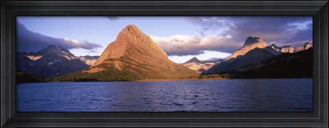 Framed Sunlight falling on mountains at the lakeside, Swiftcurrent Lake, Many Glacier, US Glacier National Park, Montana, USA Print