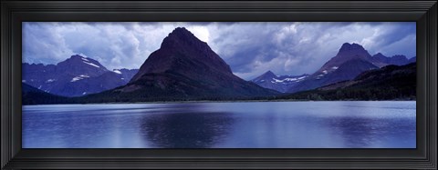 Framed Reflection of mountains in a lake, Swiftcurrent Lake, Many Glacier, US Glacier National Park, Montana (Blue) Print