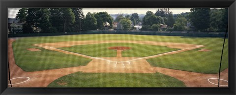 Framed Baseball diamond looked through the net, Doubleday Field, Cooperstown, Venango County, Pennsylvania, USA Print