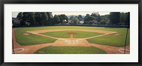 Framed Baseball diamond looked through the net, Doubleday Field, Cooperstown, Venango County, Pennsylvania, USA Print